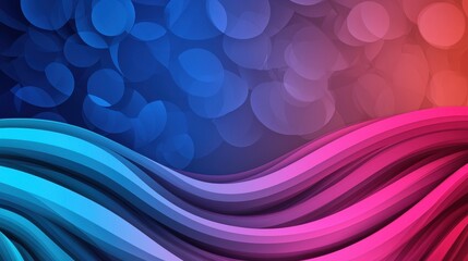 A vibrant abstract design featuring layered waves in blue and pink tones against a textured background.
