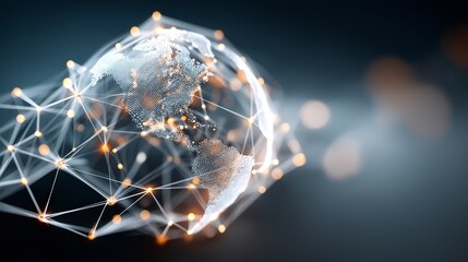 Futuristic digital globe with glowing connections representing global communication data networks and modern technology across connected earth visualization, Generative AI