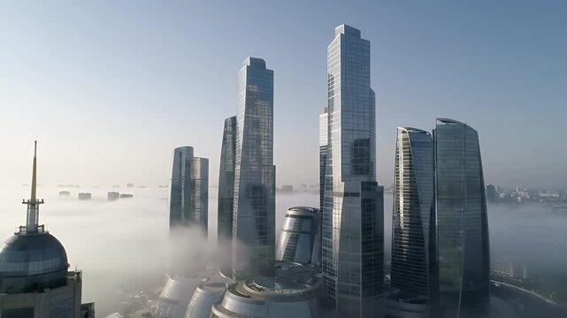 Majestic Skyscrapers Piercing Through the Clouds.