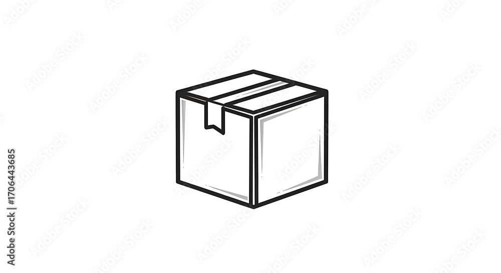 Poster a simple line drawing of a closed cardboard box with tape on a plain white background illustration a