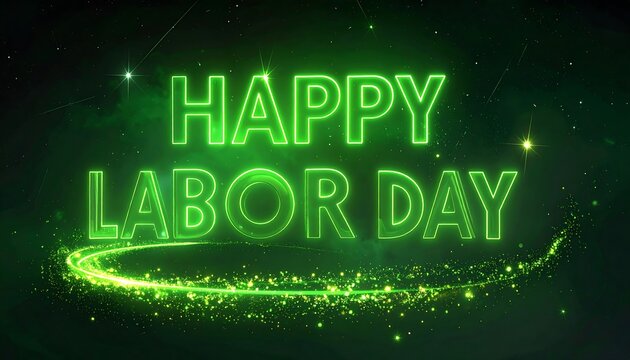 Green glowing text celebrating Labor Day