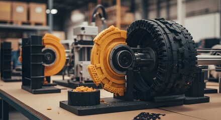 Obraz premium Manufacturing process tire production industrial design engineering innovation automotive parts factory automation