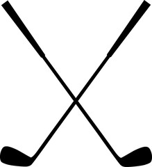 Silhouette of two crossed golf clubs, a simple and classic symbol of the sport