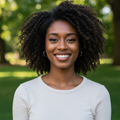 Fototapeta premium portrait of a young woman smiling in a square