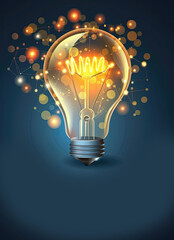 Realistic light bulb design glowing, perfect for advertising campaign posters, illustrating the flow of creative thinking and ideas.