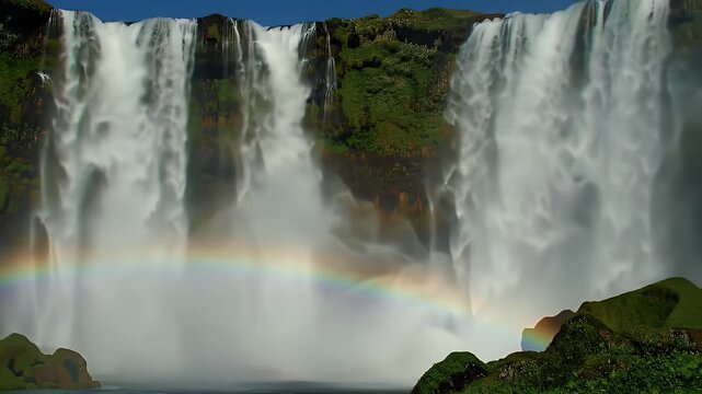 Majestic Waterfall with Rainbow - A Natural Wonder in Iceland.
