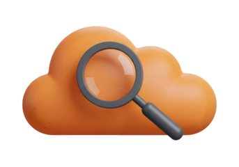 Cloud storage search magnifying glass exploration concept digital data analysis information discovery technology bright orange Tansparent Background