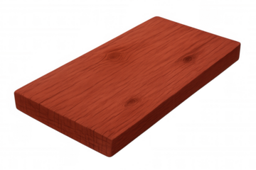 Red wooden plank with visible wood grain creating a natural and rustic look, isolated on transparent background