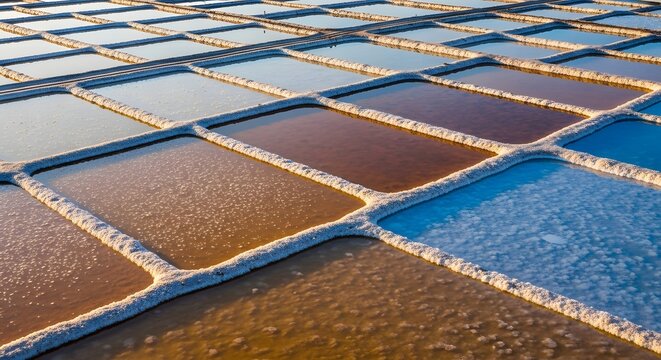 Aerial view of salt ponds salt flats salt pans salt evaporation ponds water landscape scenic vista