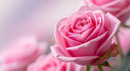 Petal perfection: a close-up capture of a vibrant pink rose, displaying intricate layers of delicate petals that exude elegance and purity. 