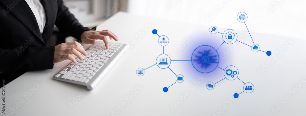 Poster ai network system connects data, security, communication, and intelligence. ai network system enable