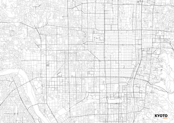 Obraz premium A detailed close-up vector map of Kyoto's highway interchange and road network in black and white outline style.
