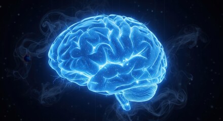 Glowing Blue Brain Animation Illustrating Neural Network Activity and Cognition Concepts