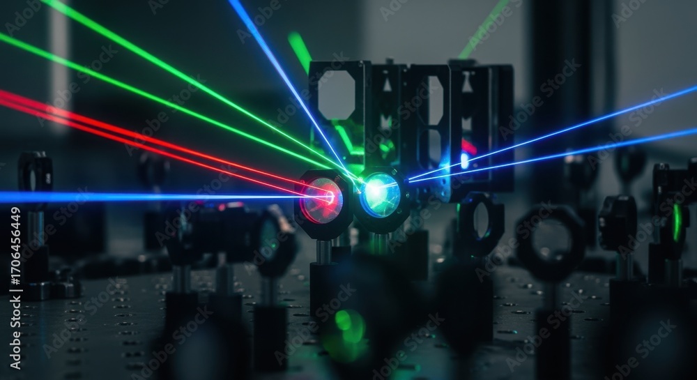 Poster reflective laser beams interacting with multilayer mirrors on an optical bench specialized for direc