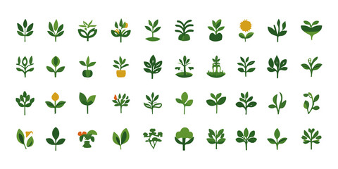 Collection of Flat Design Plant and Tree Icons