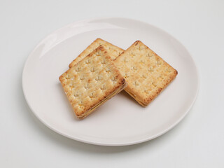 Crunchy crackers on white background