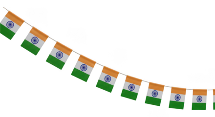 hanging indian flags isolated on transparent background, PNG