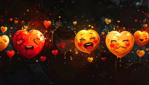 Heart-shaped emojis in a festive background