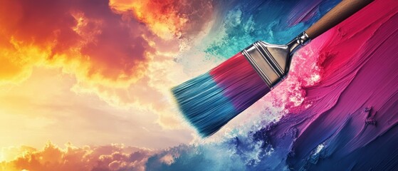 Abstract painting brush stroke on colorful sunset clouds