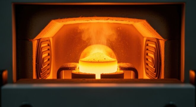 Glowing interior of a highprecision muffle furnace used for sintering sodiumion battery electrolytes to achieve desired phase purity.