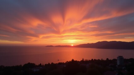 Obraz premium Fiery Sunset over Calm Ocean Waters, Vancouver BC, Canada