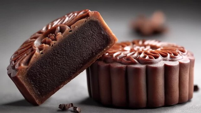 Exquisite Chocolate Mooncake Showcasing Traditional Food and Modern Taste