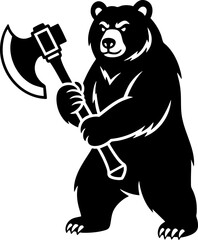 Bear Holding Axe Illustration