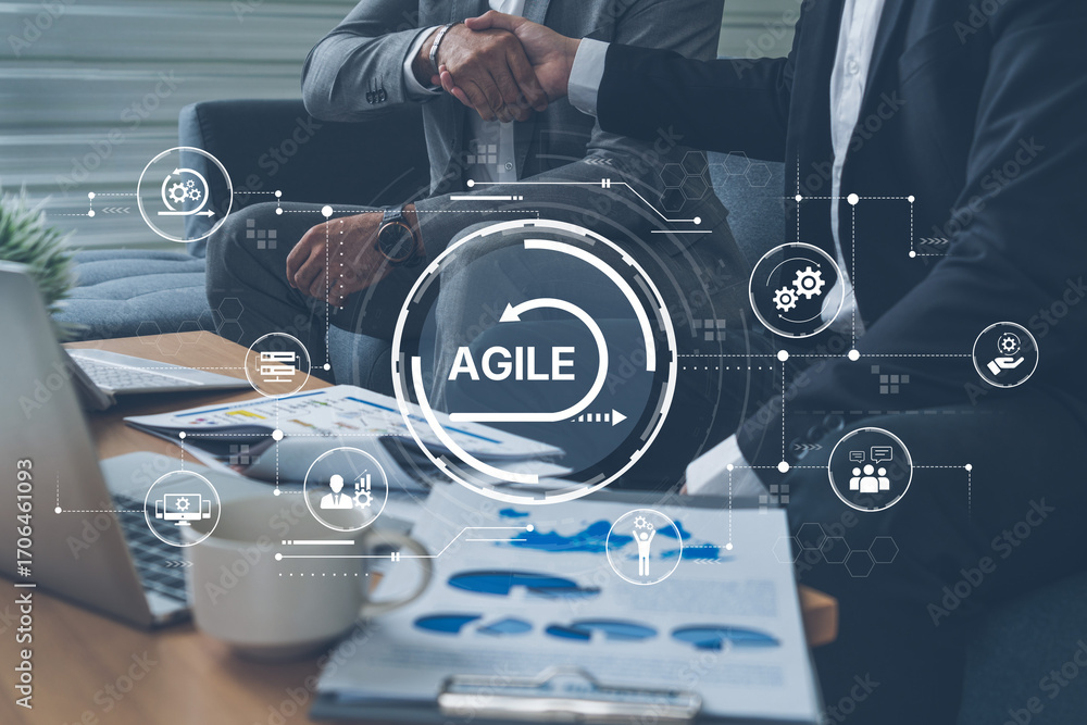Aufkleber agile project management using teams and agile planning for agile development. agile enables flexibi