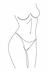 Minimalist one-line drawing of a female body standing, modern contour art, elegant silhouette, simple illustration of feminine beauty and form