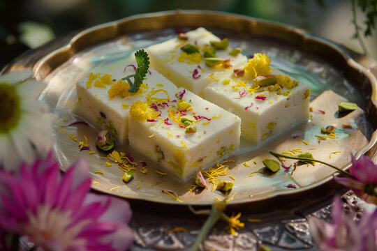 Traditional Bengali sandesh made from fresh paneer and lightly sweetened. Soft, delicate Indian dessert perfect for festive celebrations.