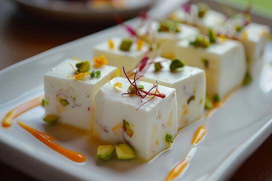 Traditional Bengali sandesh made from fresh paneer and lightly sweetened. Soft, delicate Indian dessert perfect for festive celebrations.