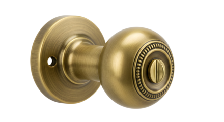 Brass doorknob with decorative design for interior design and home improvement projects isolated PNG with Transparent Background