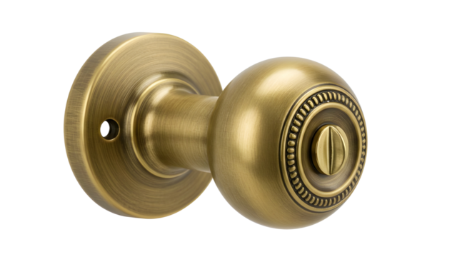 Brass doorknob with decorative design for interior design and home improvement projects isolated PNG with Transparent Background