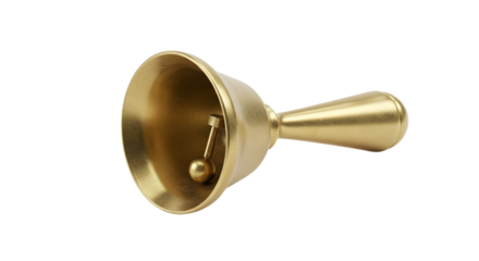 Shiny brass hand bell for ringing isolated PNG with Transparent Background