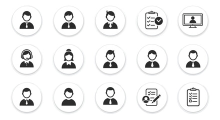 various professional icons depicting people and office tools