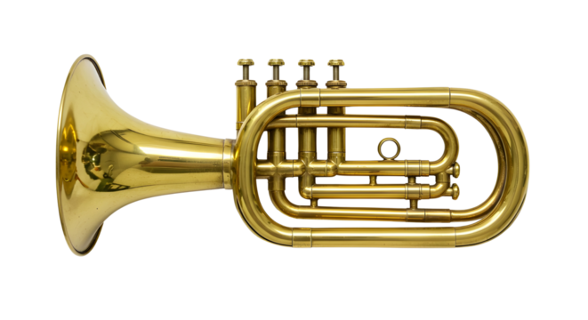 Golden flugelhorn musical instrument isolated PNG with Transparent Background