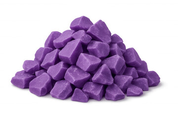 Purple rock candy crystals piling up, transparent backdrop highlighting sugary texture for culinary imagery