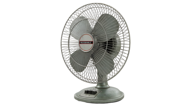 Vintage oscillating fan providing comfort during hot weather isolated PNG with Transparent Background