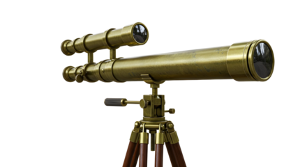 Brass telescope on a tripod isolated PNG with Transparent Background