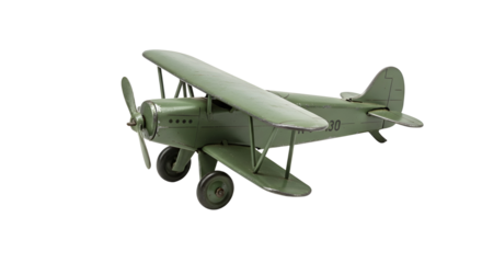 Vintage biplane toy model isolated PNG with Transparent Background