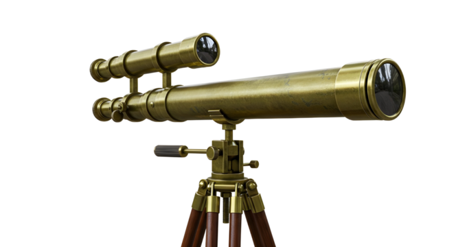 Brass telescope on a tripod isolated PNG with Transparent Background