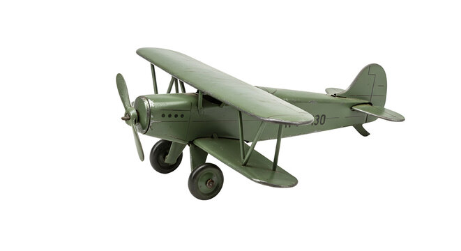 Vintage biplane toy model isolated PNG with Transparent Background