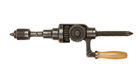 Vintage hand drill close up isolated PNG with Transparent Background
