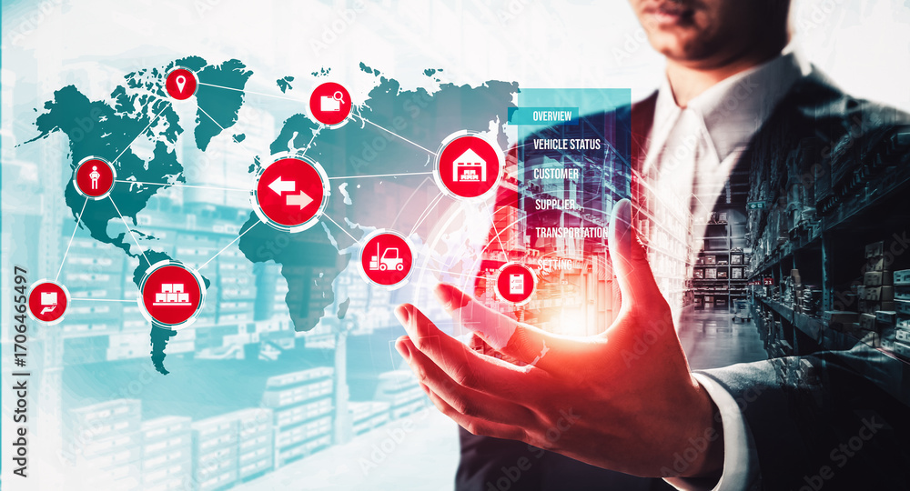 Poster smart warehouse management system with innovative internet of things technology to identify package 
