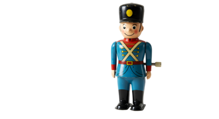 Toy soldier wind-up tin in blue uniform isolated PNG with Transparent Background