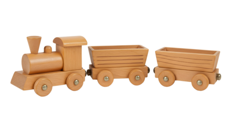 Wooden toy train with two carriages isolated PNG with Transparent Background