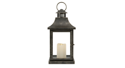 Vintage metal lantern with candle inside isolated PNG with Transparent Background