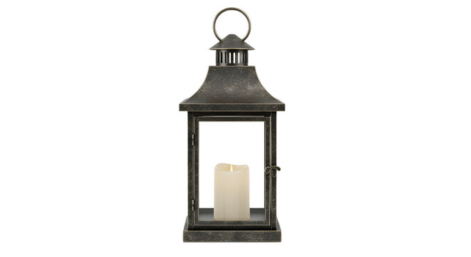 Vintage metal lantern with candle inside isolated PNG with Transparent Background