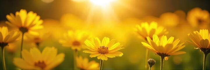 Vibrant yellow flowers bathed in sunlight, radiating intense heat and summer energy  Perfect for summer, heat, warmth, and vibrant themes , botanical, wildflower