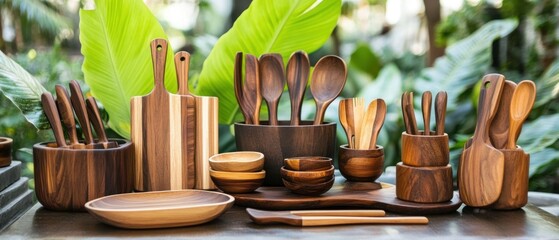 Assortment of wooden kitchenware display